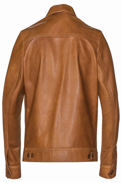 Men Light Brown Leather Jacket - Frozva