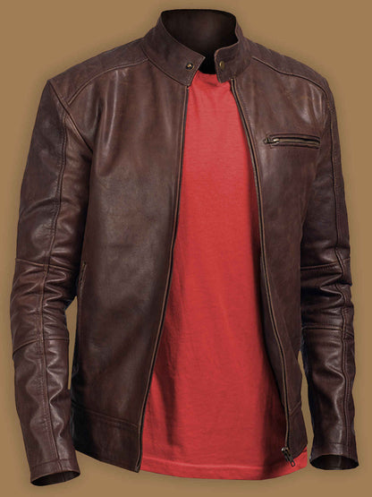 Men Polish Biker Brown Leather Jacket – Frozva