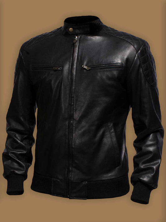 Men Pure Black Biker College Jacket - Frozva.com