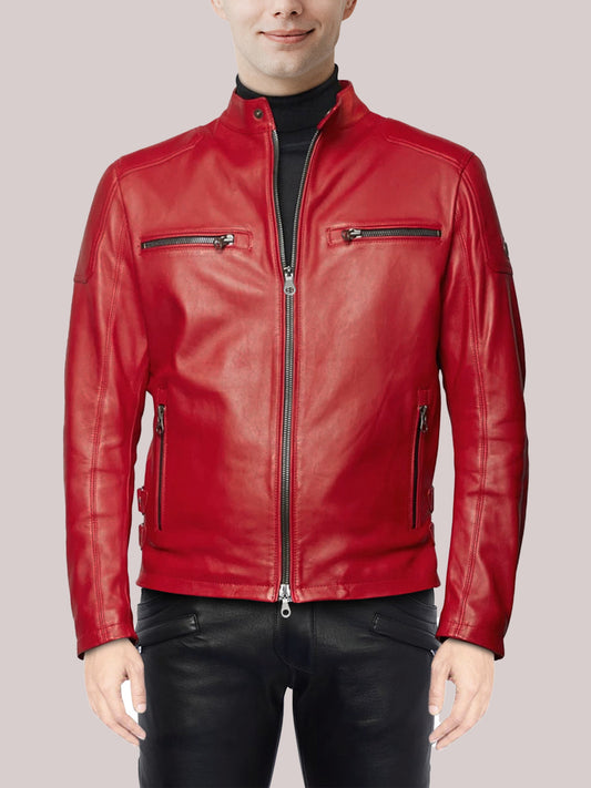 Men Red Leather Jacket - Frozva