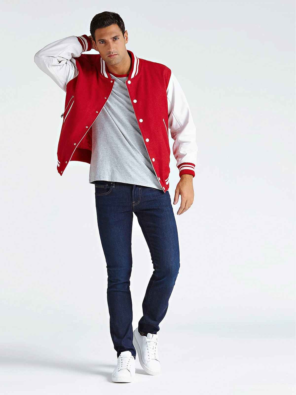 Men Red & White Rib Jacket