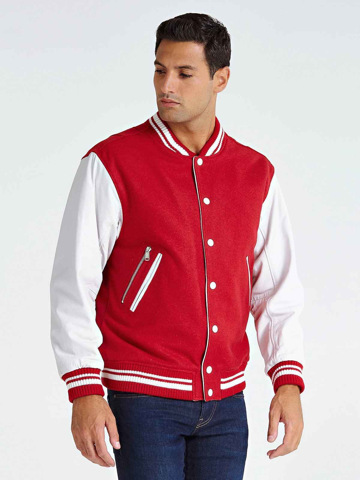 Men Red & White Rib Jacket