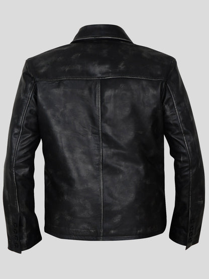 Men's Black Distressed Leather Jacket - Frozva.com