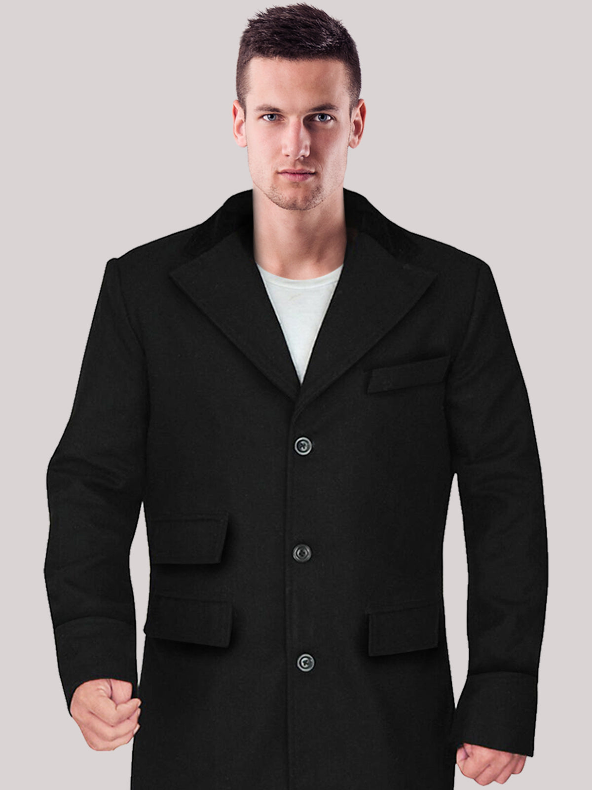 Men's Black Stylish Wool Coat - Frozva.com