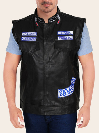 Black Men's Daredevil Leather Biker Vest