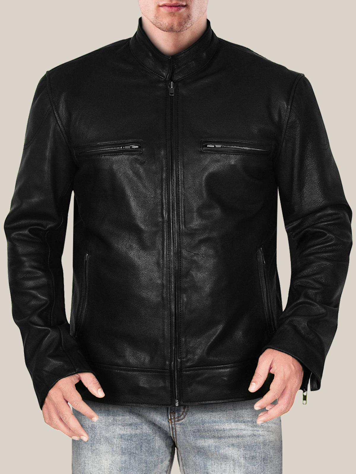 Men's Dazzling Jet Black Biker Leather Jacket