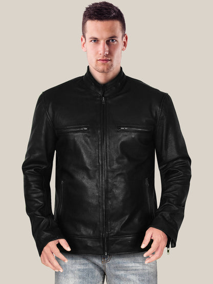 Men's Dazzling Jet Black Biker Leather Jacket