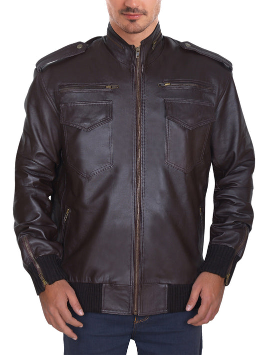 Men's Gorgeous Brown Cowhide Leather Bomber Jacket