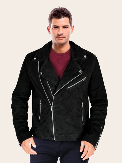 Mens Biker Leather Jacket In Black