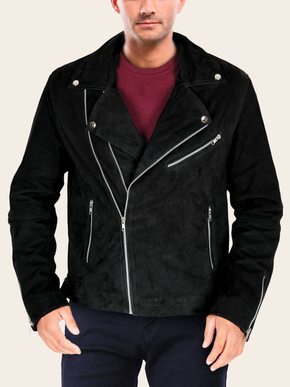 Mens Biker Leather Jacket In Black