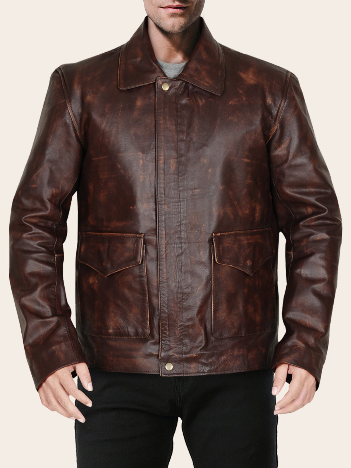 Men's Impressive Buffed Brown Leather Jacket