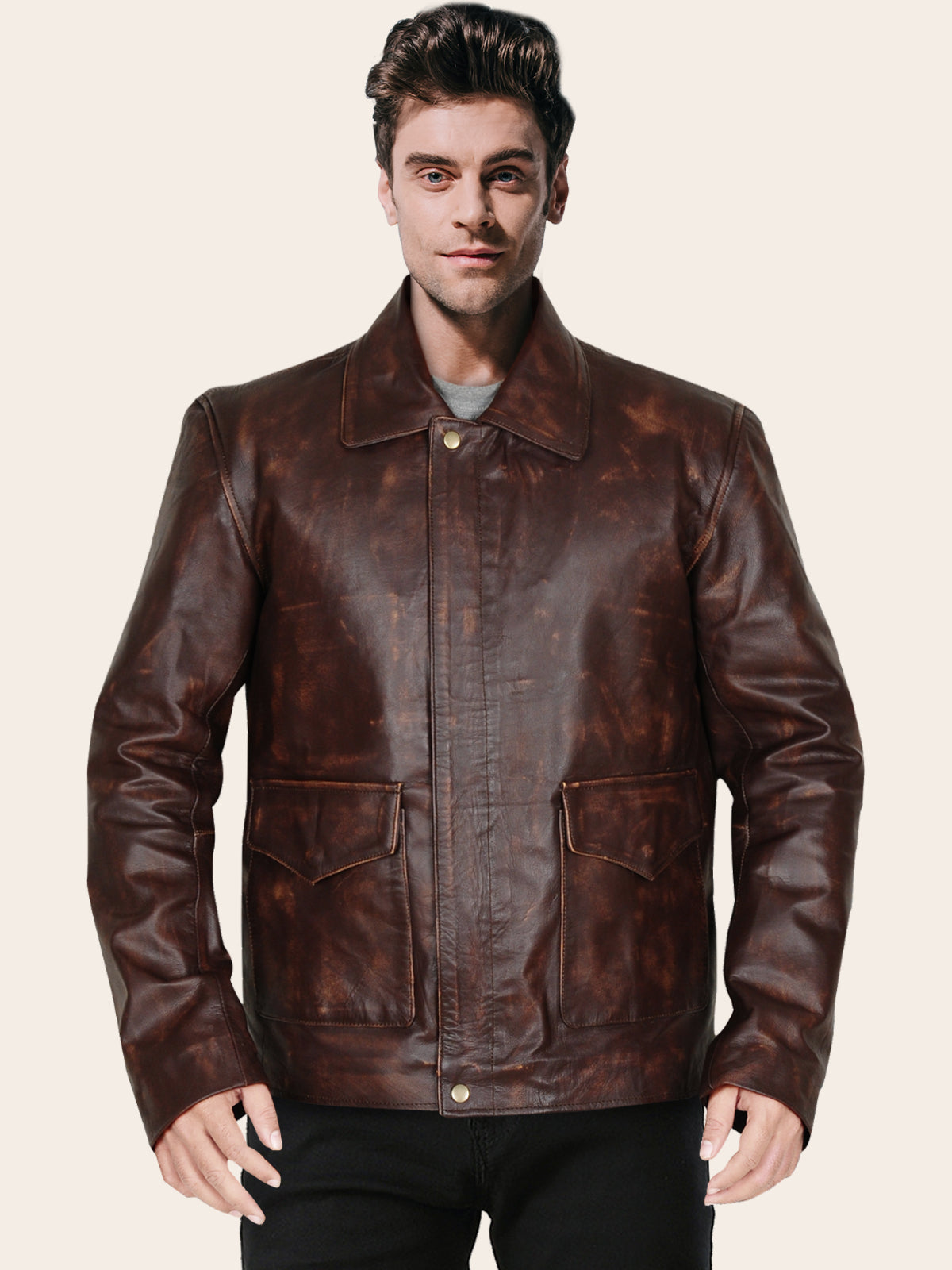 Men's Impressive Buffed Brown Leather Jacket