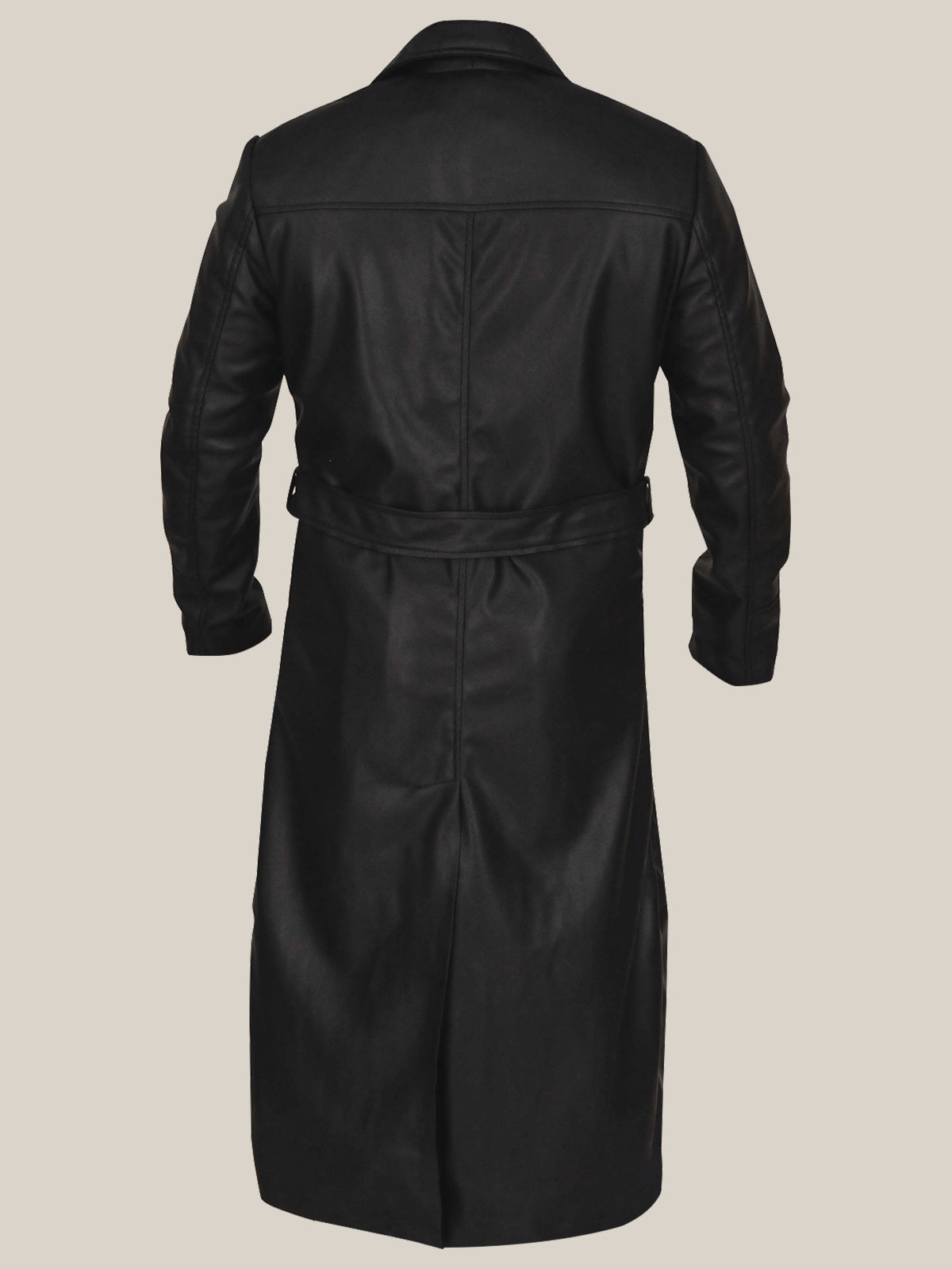 Men's Jazzy Belted Black Leather Trench Coat