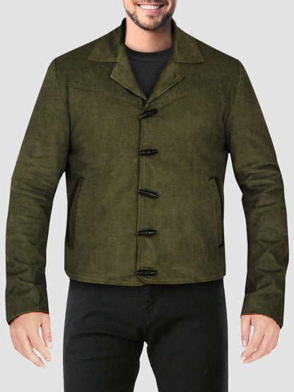 Men's Modish Green Cotton Retro Jacket