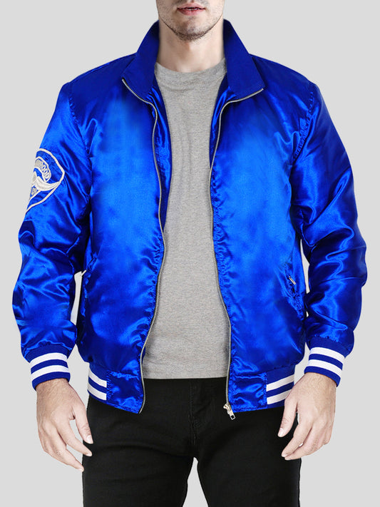 Men's Shiny Blue Satin Jacket - Frozva