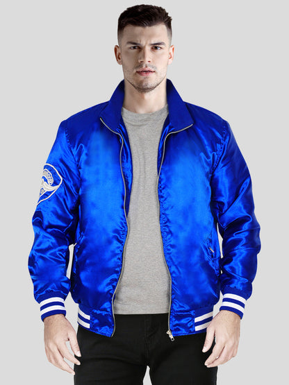 Men's Shiny Blue Satin Jacket - Frozva