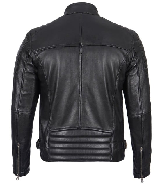 Real Leather Motorcycle Jacket With Stripes