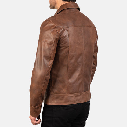 Shirt Style Brown Leather Biker Jacket