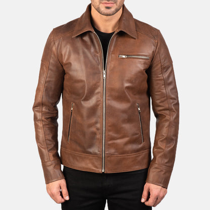 Shirt Style Brown Leather Biker Jacket