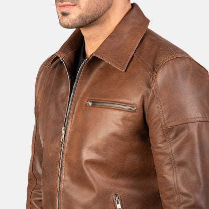 Shirt Style Brown Leather Biker Jacket