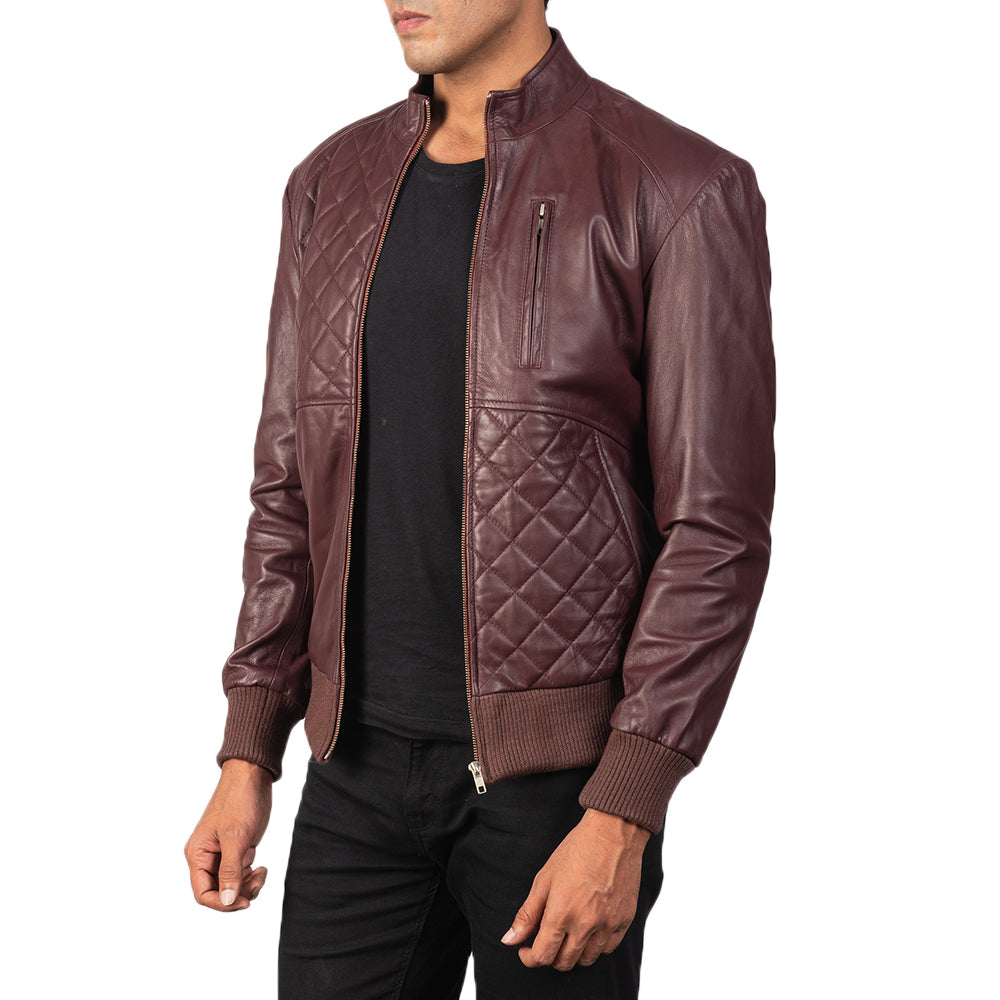 Men's classy maroon bomber sheepskin  leather jacket