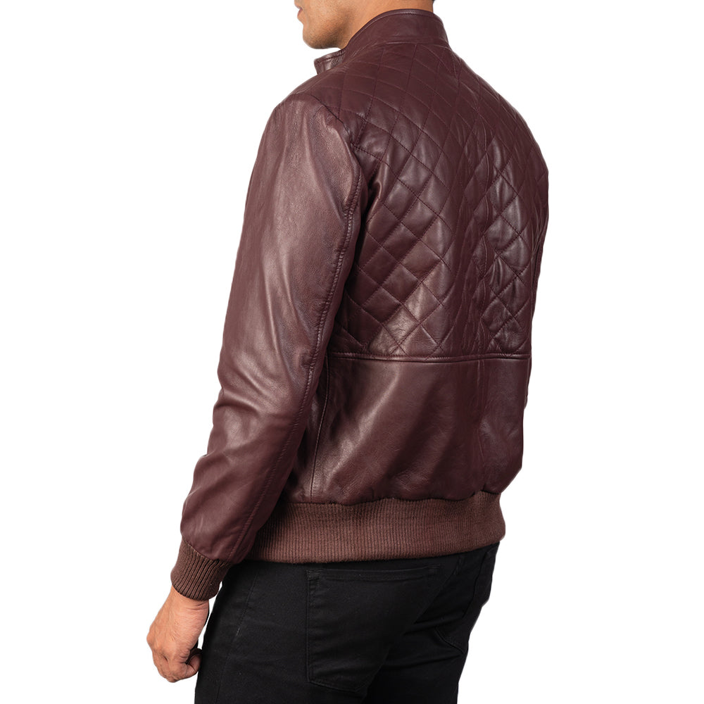 Men's classy maroon bomber sheepskin  leather jacket