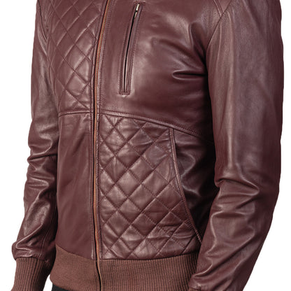 Men's classy maroon bomber sheepskin  leather jacket