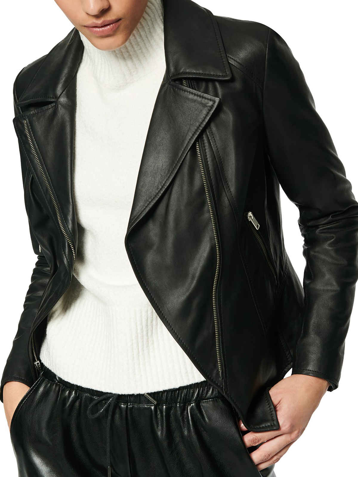 Mens Café Racer Asymmetrical Collar Leather Jacket