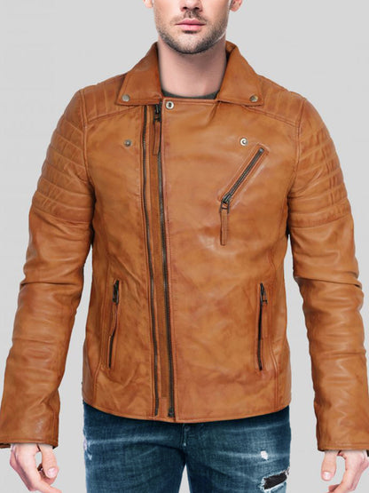 Mens Biker Leather Jacket Dual Zip