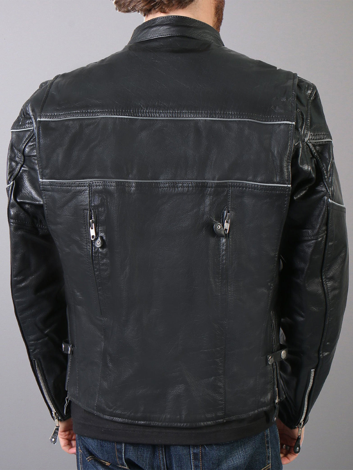 Mens Biker Snap Collar Black Real Leather Jacket