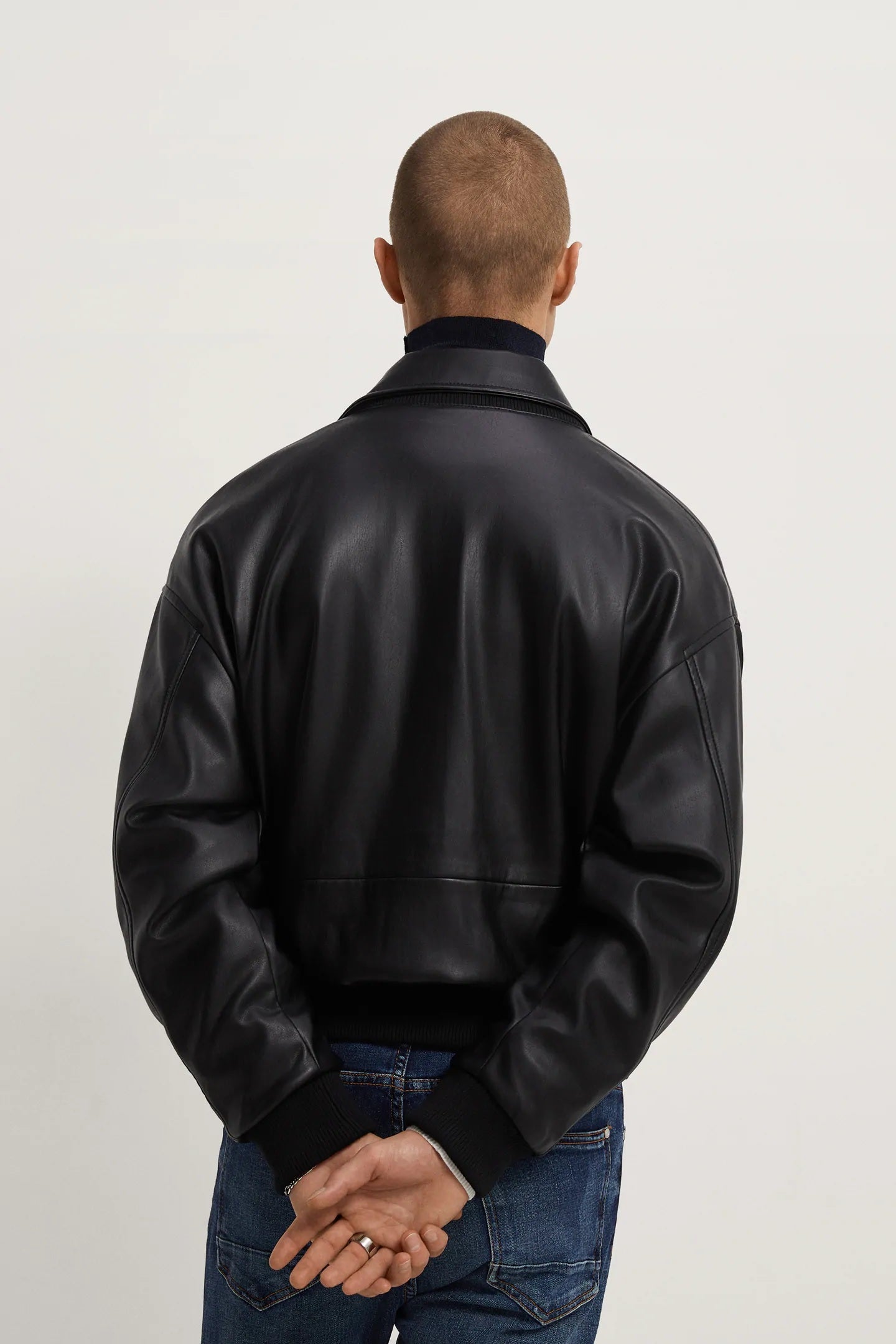 Mens Classic Black Bomber Folded Collar Bomber Jacket