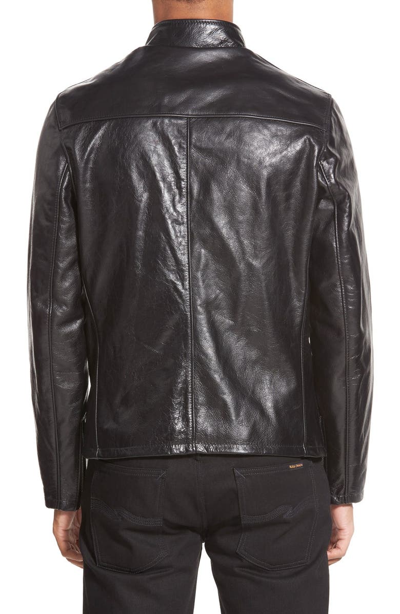 Mens Black Cafe Racer Cowhide Leather Jacket