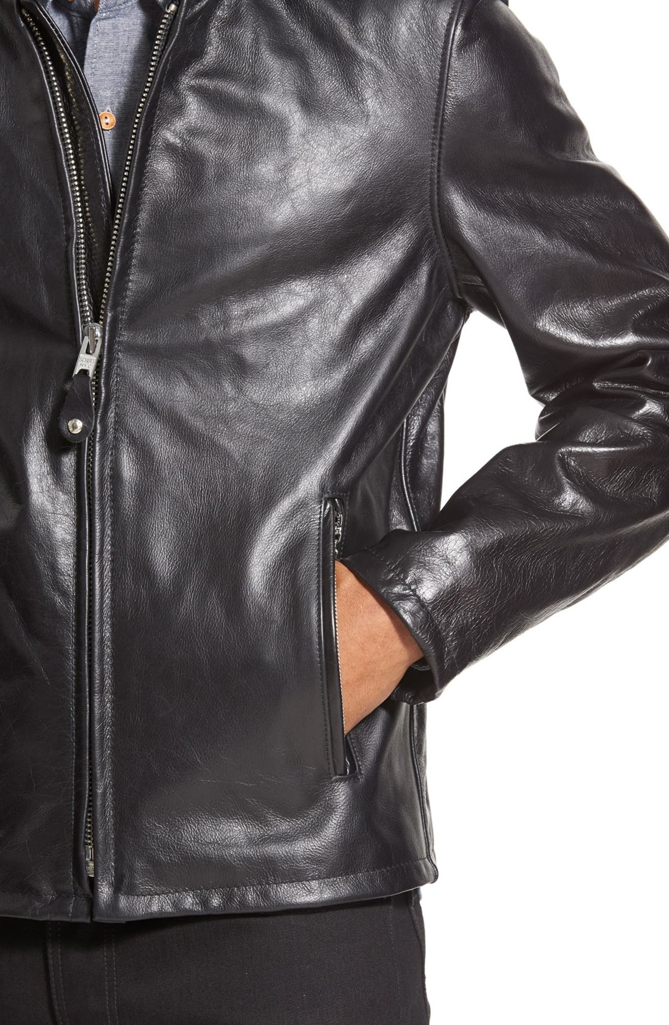 Mens Black Cafe Racer Cowhide Leather Jacket