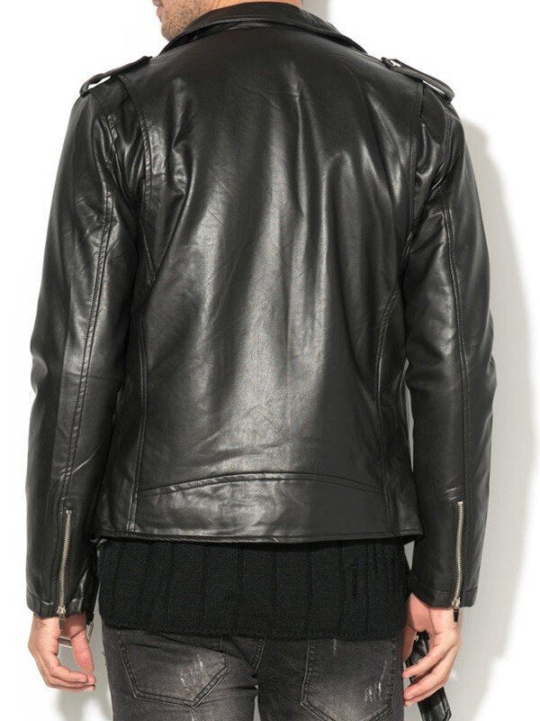 Classic Biker Leather Jacket For Mens