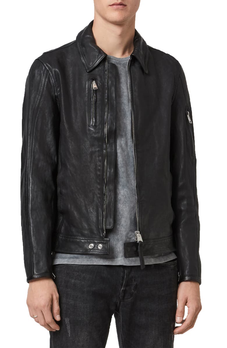 Mens Black Kaleb Leather Biker Jacket