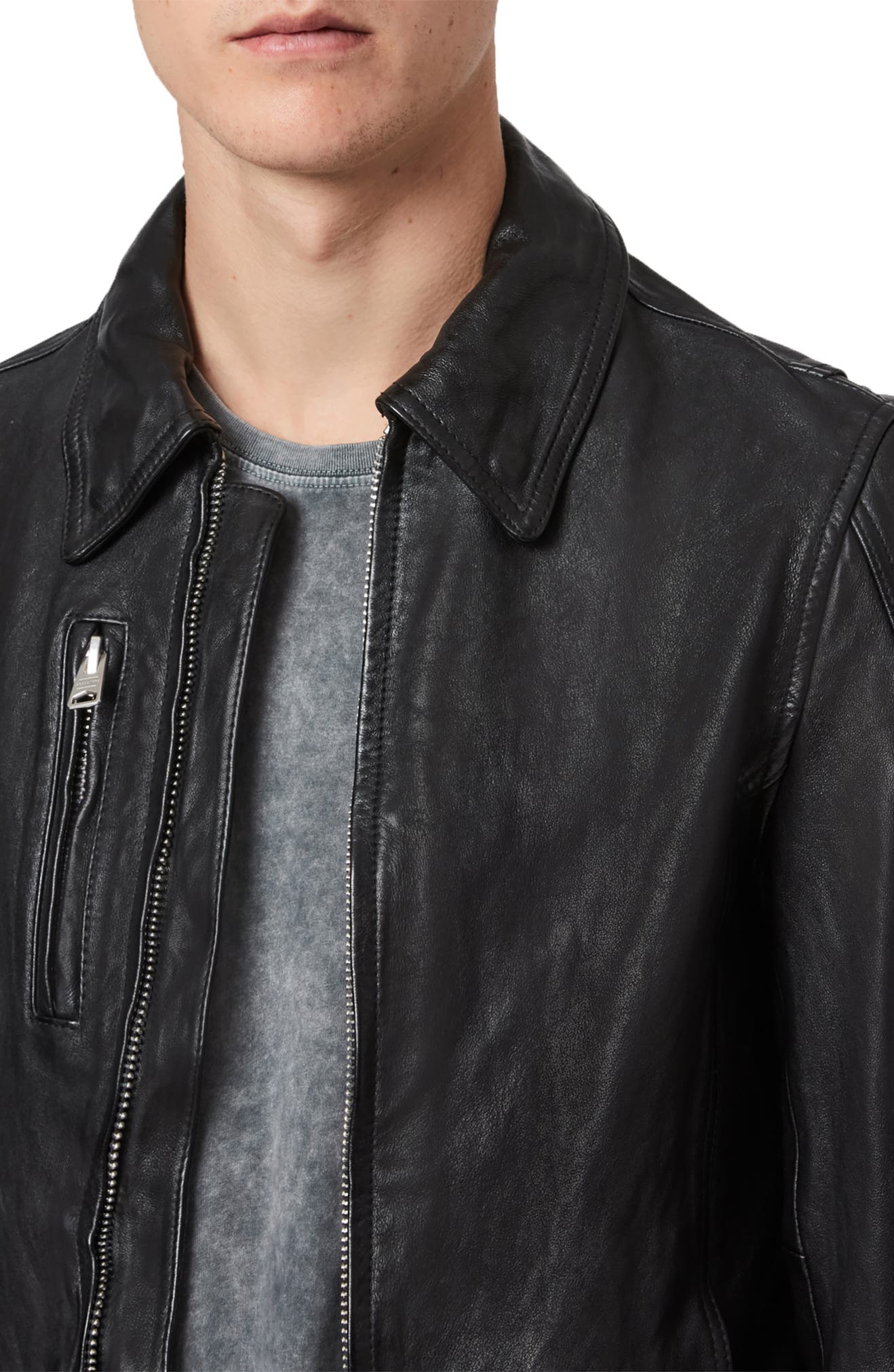 Mens Black Kaleb Leather Biker Jacket