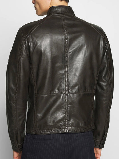 Black Leather Cafe Racer Motorcycle Jacket