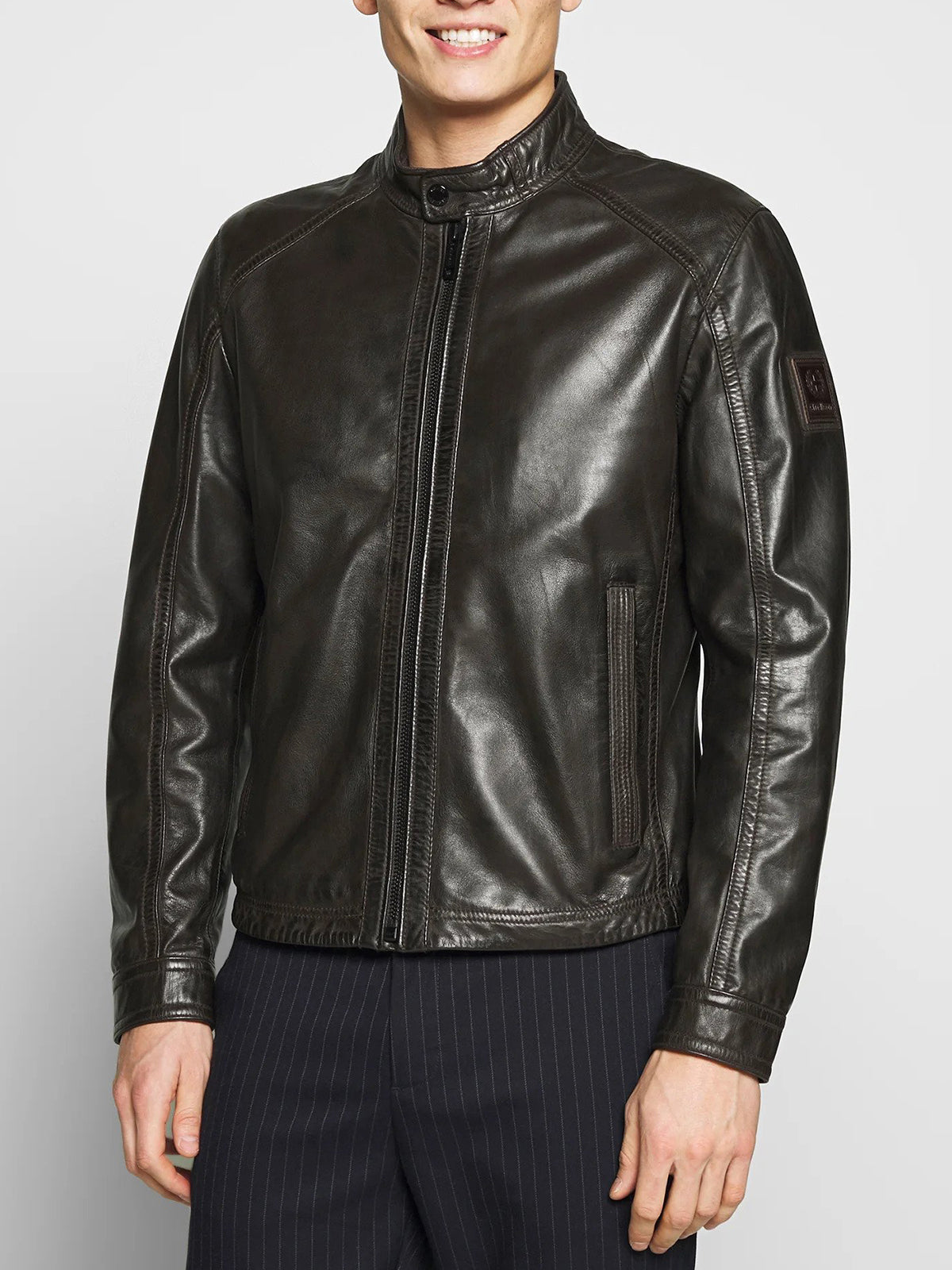 Black Leather Cafe Racer Motorcycle Jacket