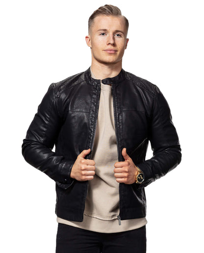 Mens New Black Genuine Leather Racer Jacket