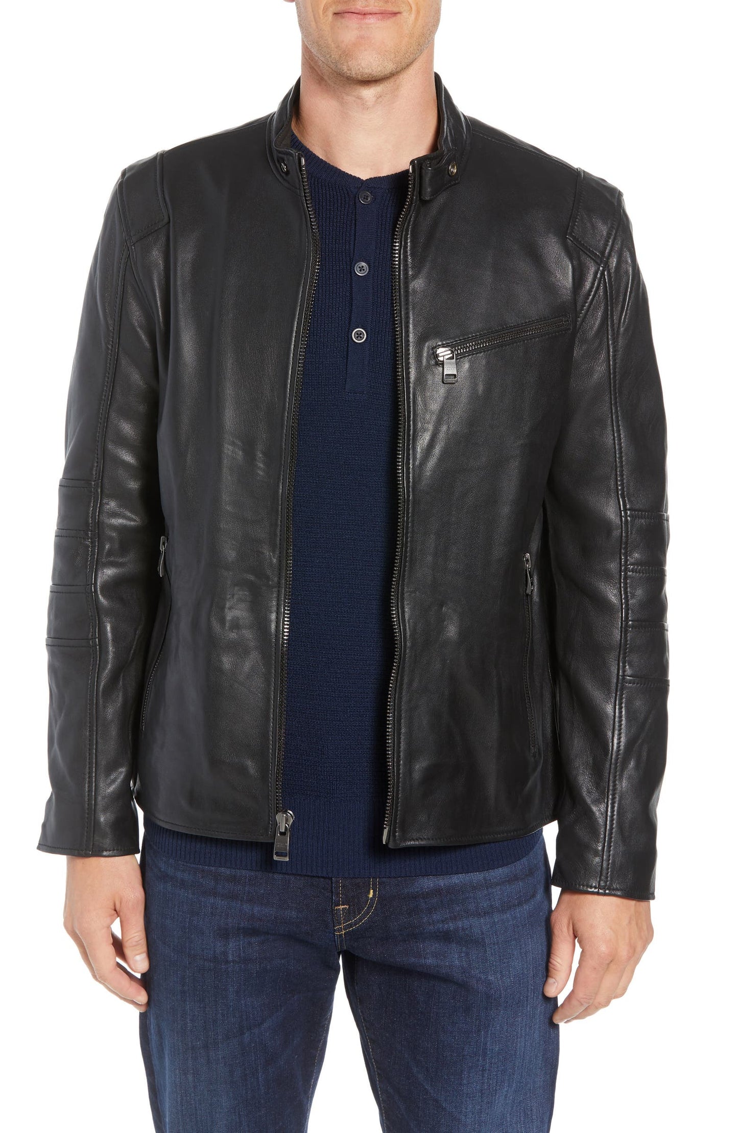 Men's Black Real Leather Moto Jacket