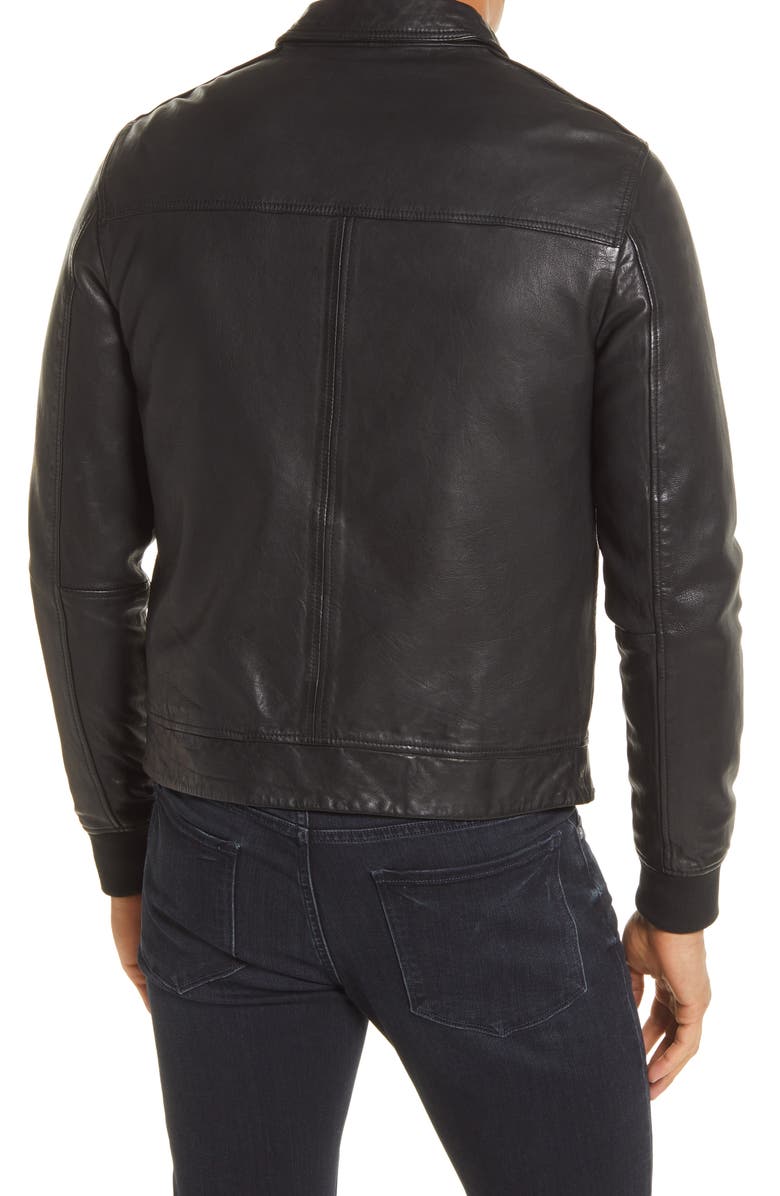 Mens Black Biker Stand Collar Leather Jacket