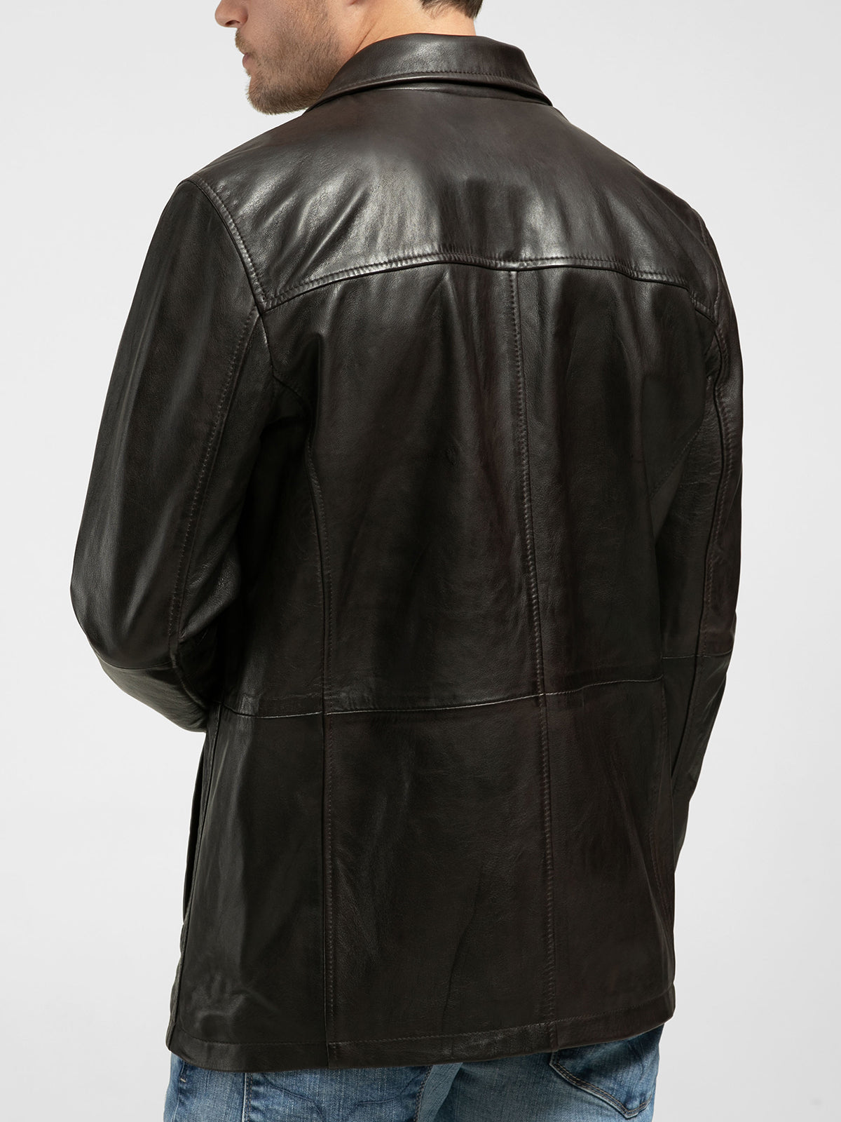 Mens Black Stylish Leather Stand Collar Coat