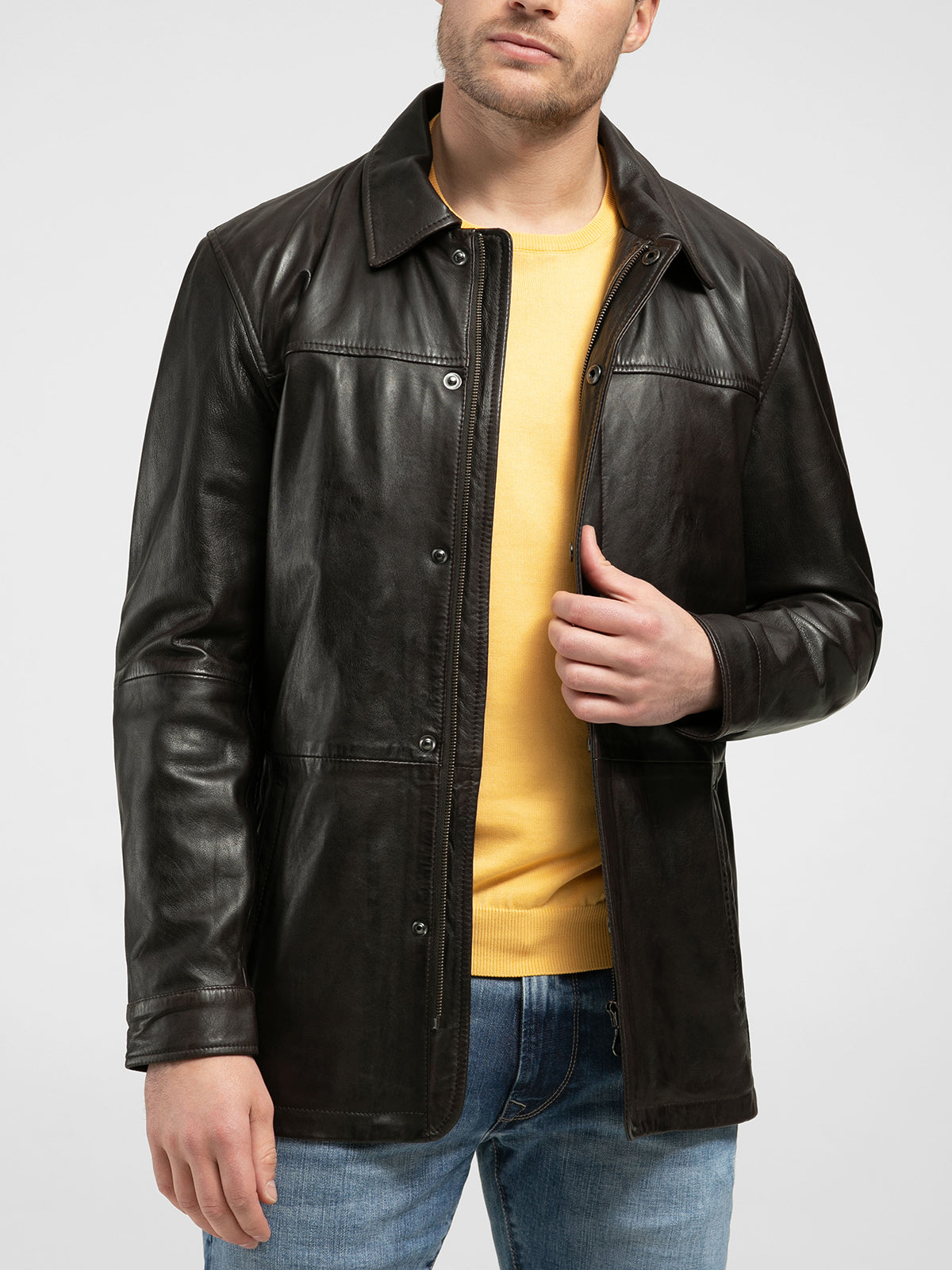 Mens Black Stylish Leather Stand Collar Coat