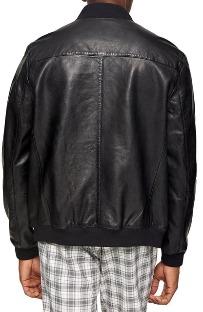 Mens Bomber Motercycle Leather Varsity Collar Jacket