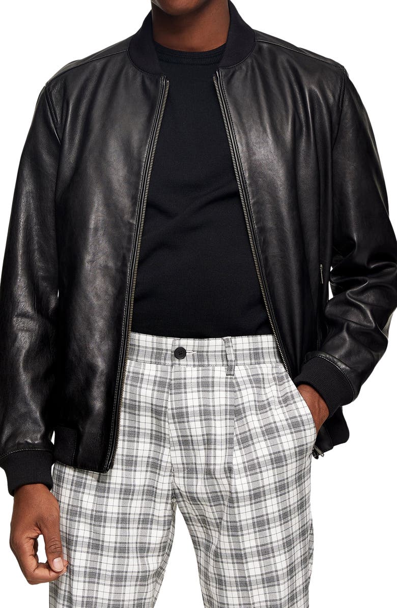 Mens Bomber Motercycle Leather Varsity Collar Jacket