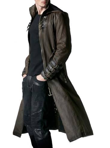 Men's Brown Hooded Real Leather Long Coat