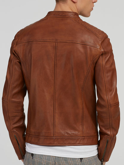 Mens Brown Motorcycle Leather Jacket - Frozva