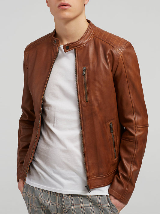 Mens Brown Motorcycle Leather Jacket - Frozva