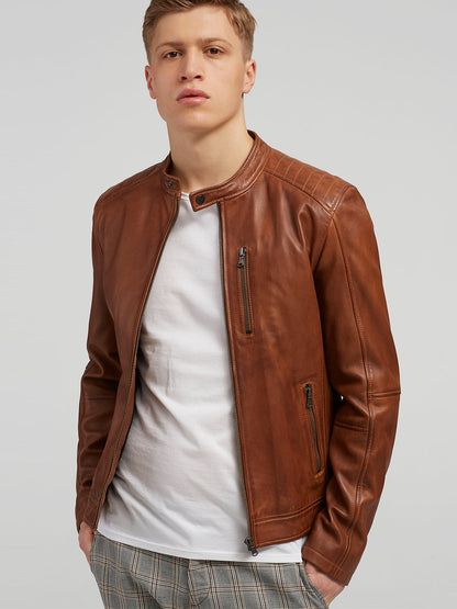 Mens Brown Motorcycle Leather Jacket - Frozva