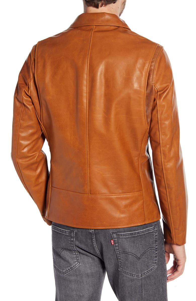 Mens Brown Shiny Biker Stand Collar Jacket